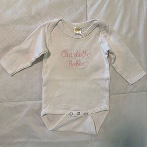 White Long Sleeve Baby Onesie with Monogram